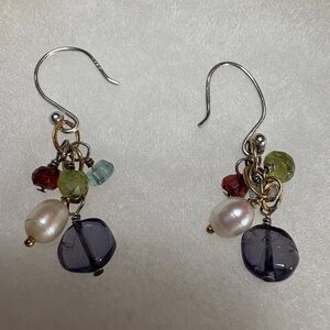 Sundance Sterling Silver Iolite Pearl Garnet & Peridot Cluster Earrings